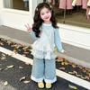 Girls Outfit Polka Dot Ruffle Strap Wide Leg Pants 3-Piece Set Korean Fashion Kids Clothing