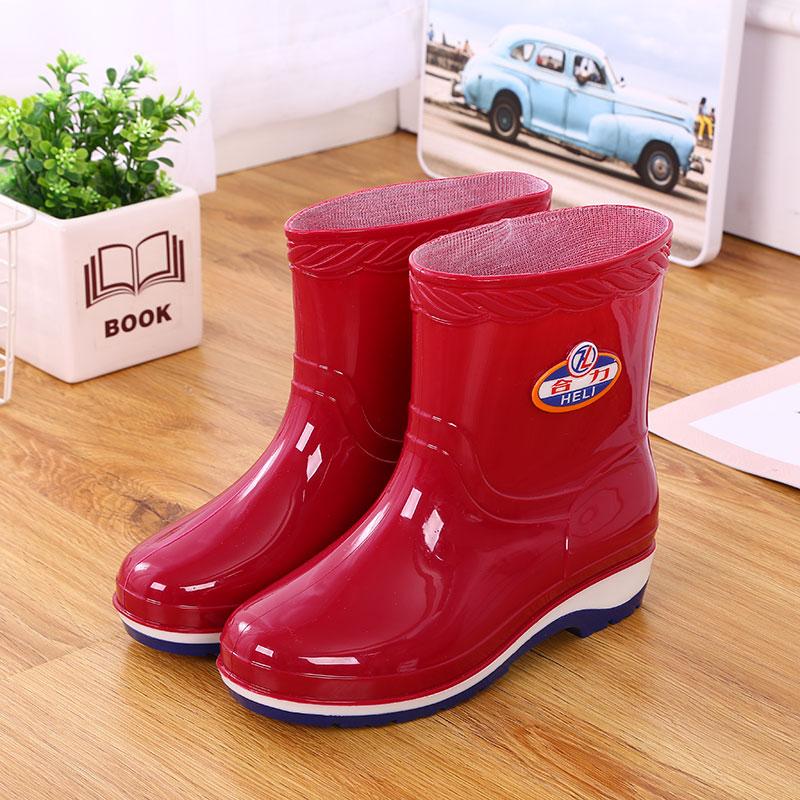Short Rain Shoes Women's Non-slip and Wear-resistant Water Shoes Waterproof Glue Shoes Fleece Warm Water Boots Labor Protection Medium Tube Horse