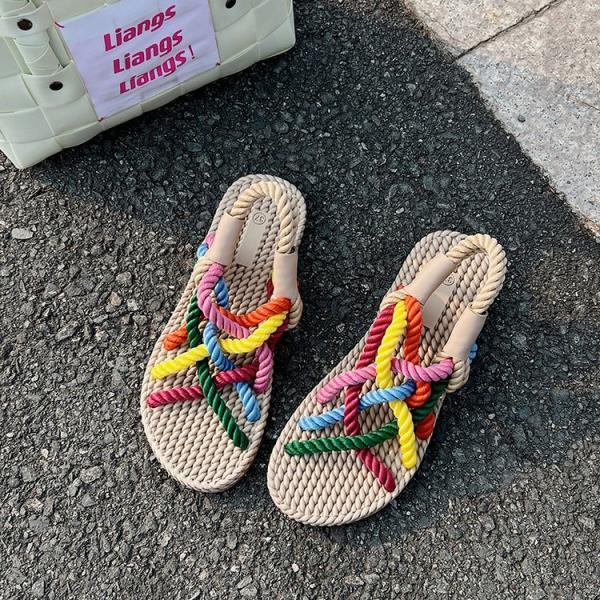 

Fashion Comfort Shoes for Women Cross Breathable Flat Sandals Strappy Heels Cross-Shoes Anti-Skid Without Beach Girls Scandals Slipper 35