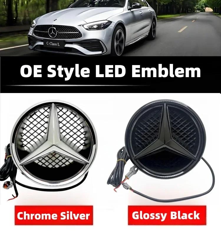 Bilklistremerke Varmt 2026 Nytt For Benz Stjernelogo til Frontgrill for Bil Hvit, Blå og LED-belyst Logo for Mercedes Benz W20