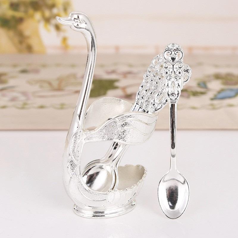 Swan Fruit Fork Storage Kitchen Creative Metal Craftware Set of Silver and Gold Color Spoons