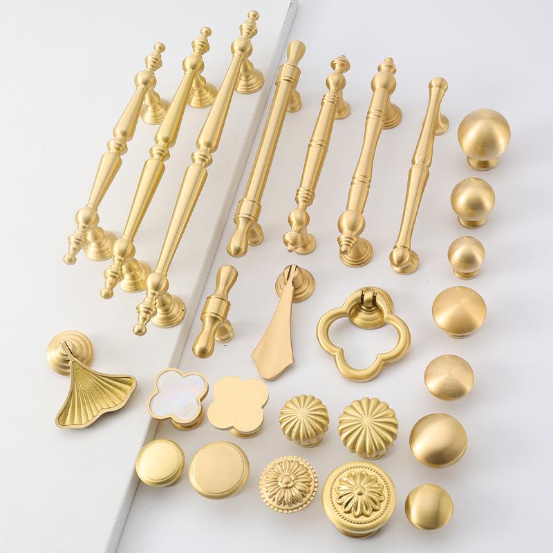 French Light Luxury Gold Brass Drawer Pull Handle