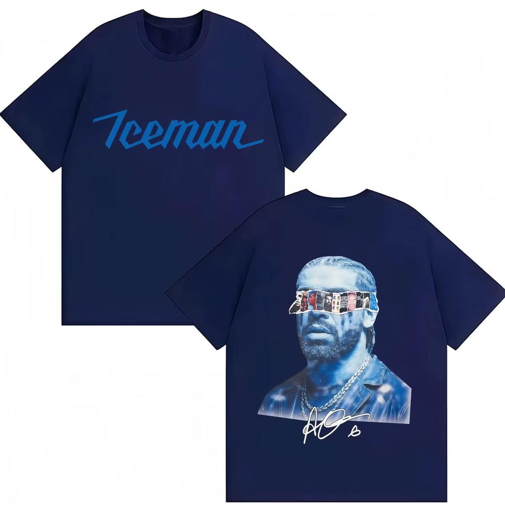 Ράπερ Drake Iceman Εξώφυλλο Άλμπουμ Μπλουζάκι Μπλε Iceman Ανδρικά Γυναικεία Hip Hop Μόδα T Shirt Oversized Ελαφρύ Διαπνέον και Άνετο Ρούχο