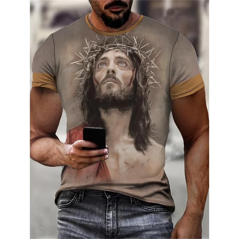 Vintage Jesus Graphic T Shirts Fashion T-Shirt Casual Short Sleeve Tops Christ Jesus T Shirt Man Crew Neck Pullover Men T-Shirt