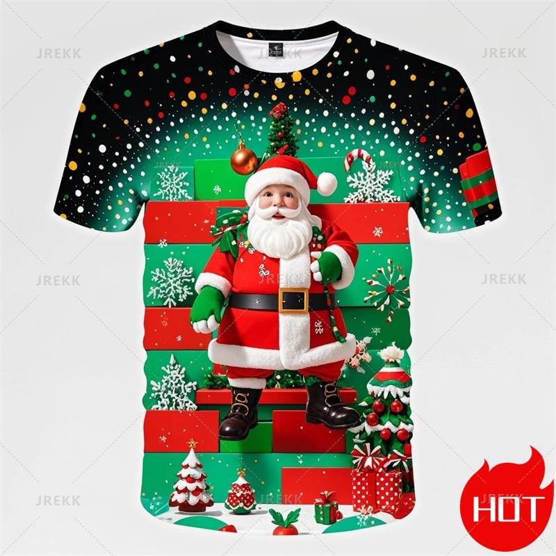 Καλοκαιρινή Μόδα 3D Χαρούμενα Χριστούγεννα Τυπωμένο T-Shirt Χαριτωμένο Άγιος Βασίλης Χριστουγεννιάτικα Γραφικά T-shirts Άνδρες Αστεία Ρούχα Δρόμου Ανδρικά Ρούχα