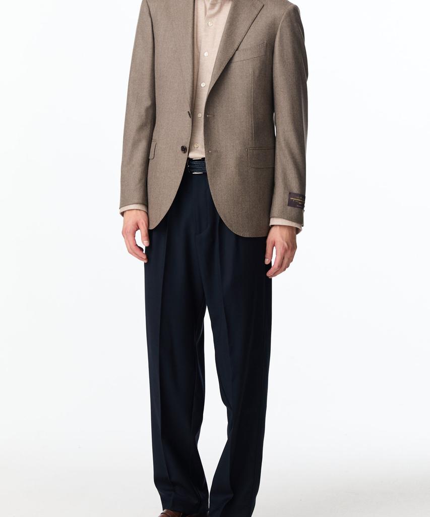 Man On The Boon Notched Lapel Flannel Suit Jacket_Dark Beige 4714351005