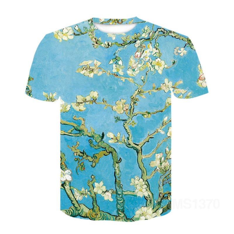Plus Size FUGUIS Nieuwe Inktkunst Van Gogh 3D Geprint Artistiek Losse Casual Heren T-shirt S