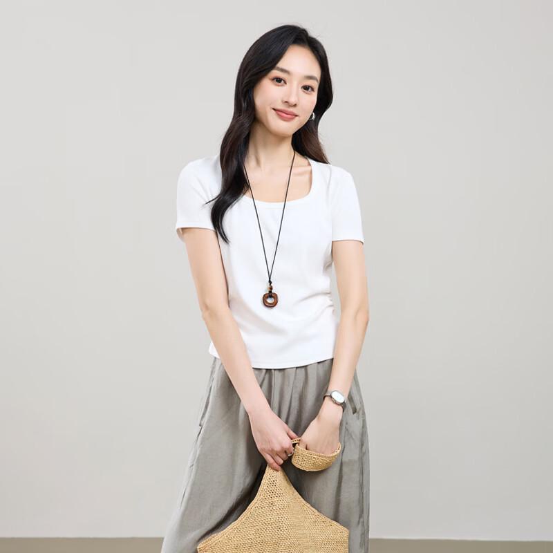 ESE-Y Women s 2026 Summer U-Neck Slim Fit Short Sleeve T-Shirt 3XL