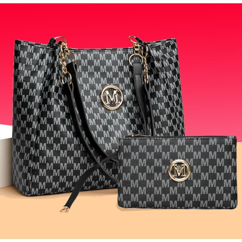 Tote bag med stor kapasitet pluss kombinasjonsveske med clutch, sett med ordtrykk, kjede med skulderreim dameveske.