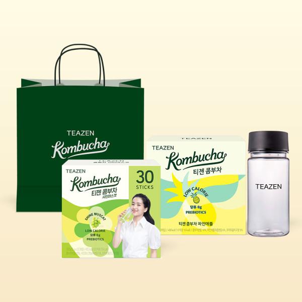 Teazen Kombucha Shine Muscat & Pineapple Mix (60 sticks) + Eco Bottle, Korea Kombucha
