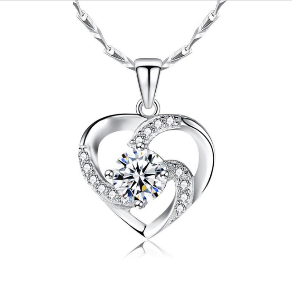 Silver Plated Heart Pendant Necklace for Women Minimalist Crystal Jewelry with Diamond Accents