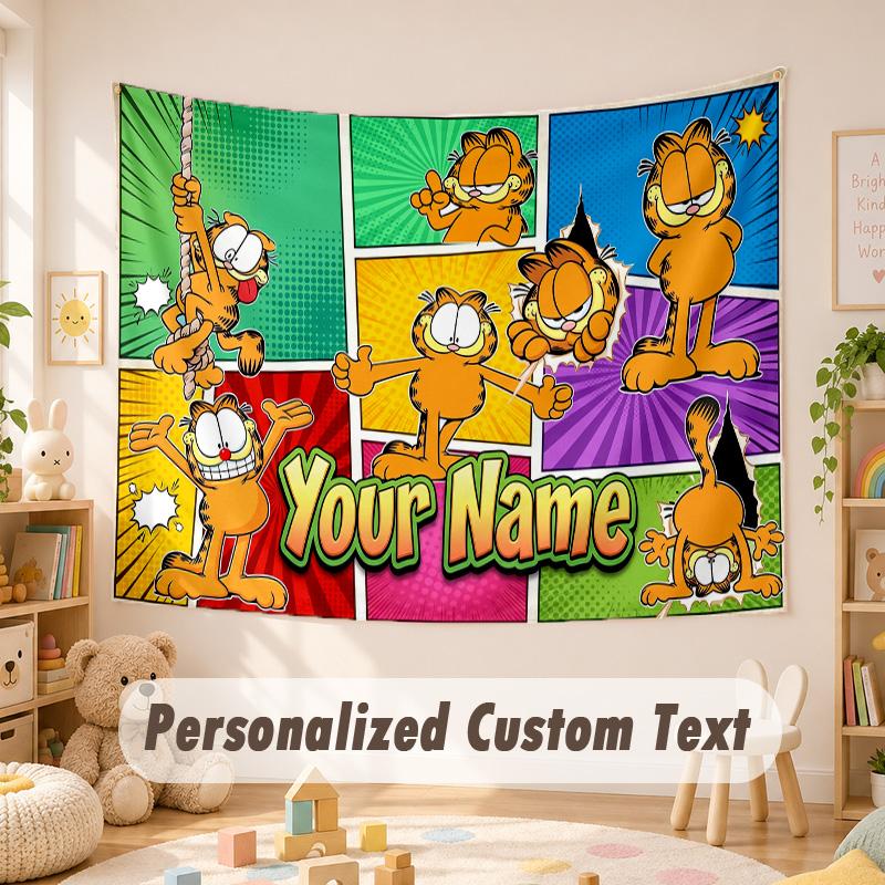 Custom Name Text Tapestry,Garfield Boho Wall Hanging, Decorative Backdrop Tapestry For Room