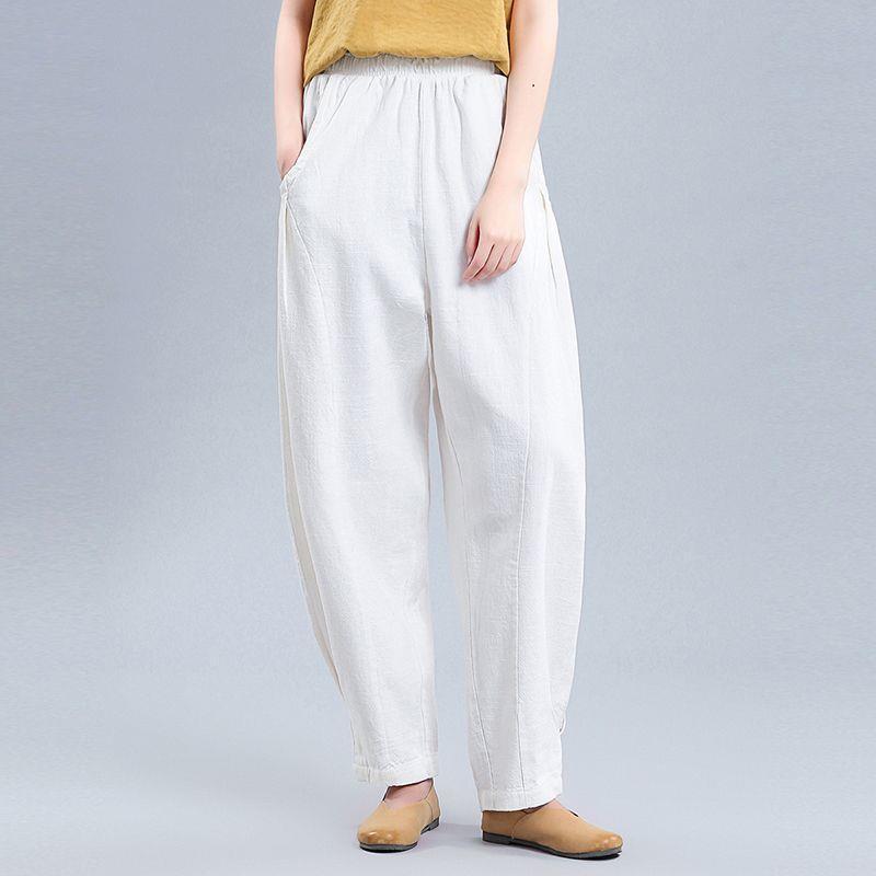 

Women s Retro High-Waisted Cotton Linen Lantern Pants 2XL 130-145 jin білий