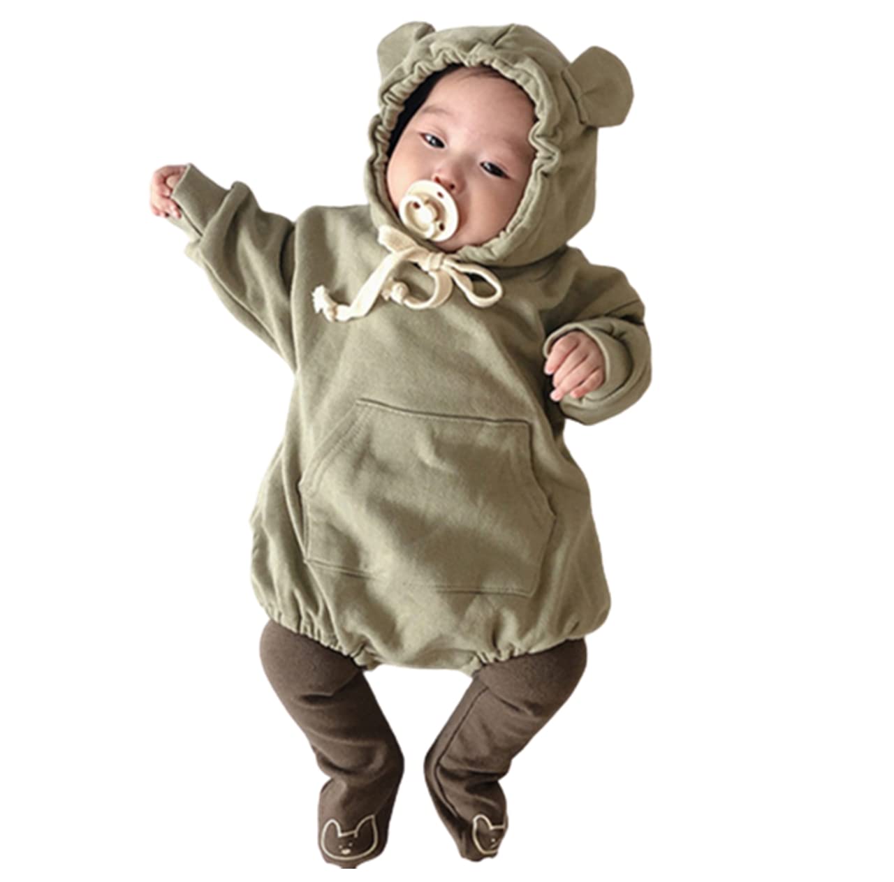 

Детская одежда Корея Медведь комбинезон Медведь Ухо комбинезон [88flix] (73см) зелёный