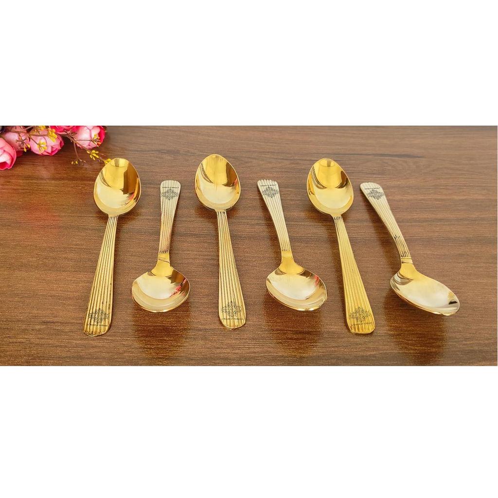 Hochwertiges Dessertlöffel-Set aus Messing mit Futterdesign, perfekt für den Einsatz zu Hause, in der Küche oder im Restaurant, 17,8 cm lang (Packung mit 6)
