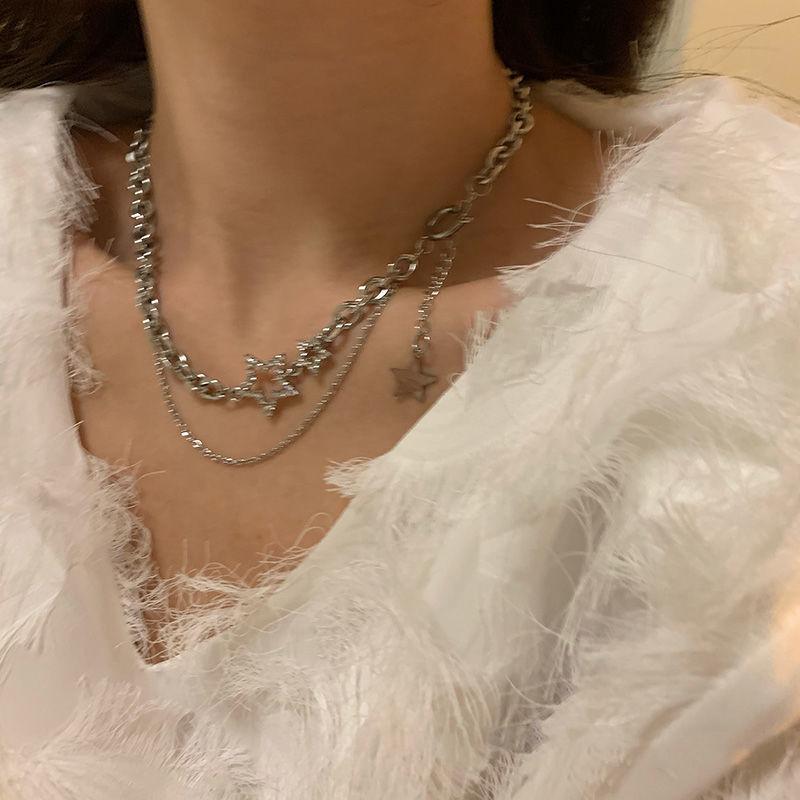 High-end Star Double-layer Necklace Female Cold Wind Hip-hop Short Collarbone Chain Trendy Temperament Chain Neck Chain