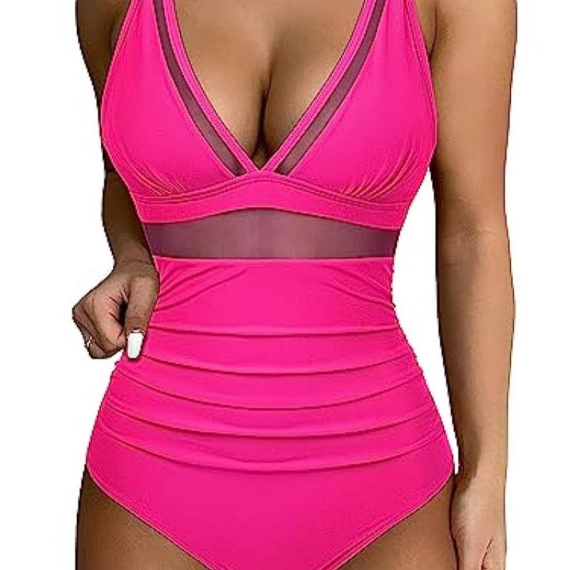 One-piece swimsuit sexy cutout mesh deep V gather perspective bikini bikini swimsuit