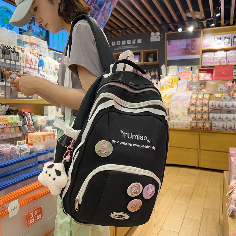 Color Block Backpack Female Junior High School Student Backpack Large Capacity Schoolbag Student Travel Bag