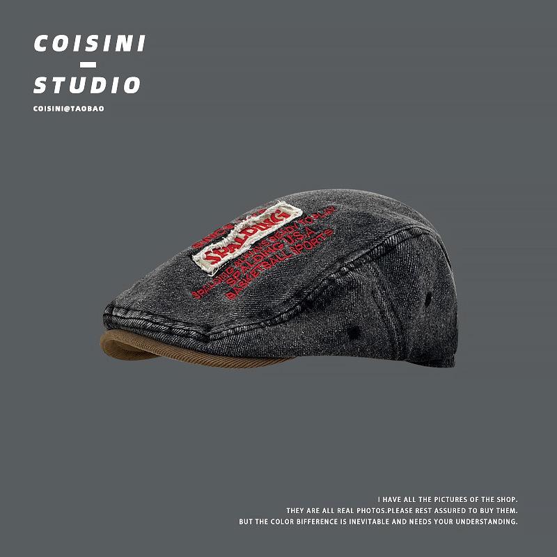 

Ретро випрана стара джинсова вишивка кепка бейсболка чоловіча та жіноча чотирисезонна персоналізована наклейка контрастного кольору універсальний берет художника тренд One Size