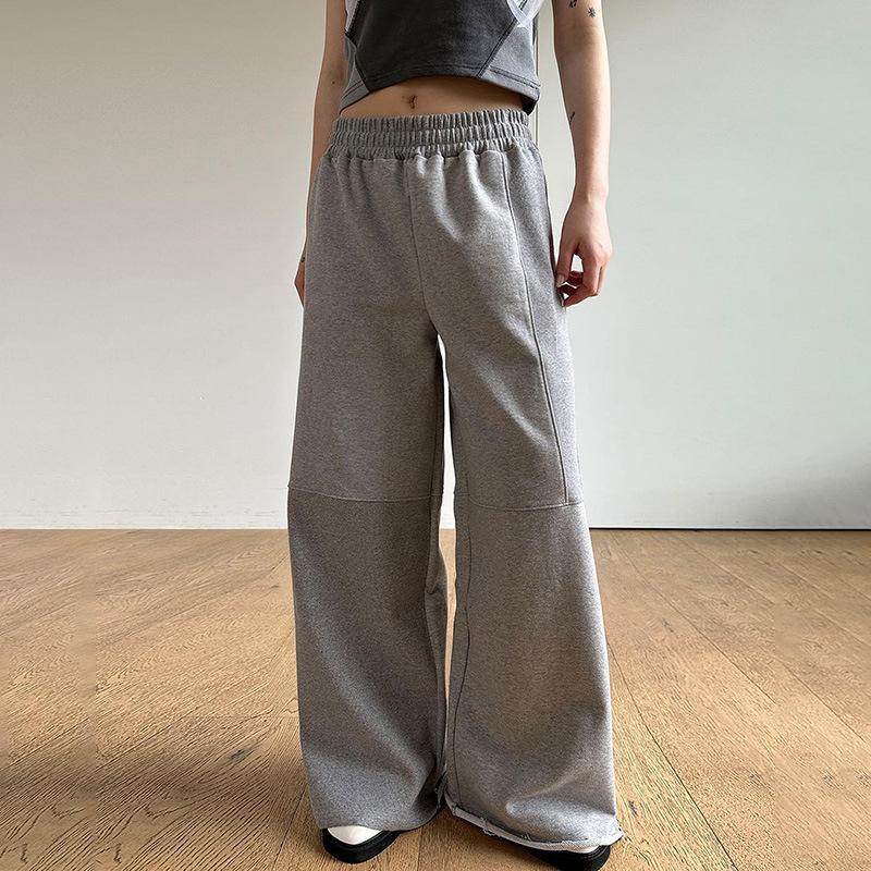 

Европейско-американский Y2K Сезон Осень/Зима Эластичная Талия Однотонные Свободные Брюки с Широкими Штанинами L серый