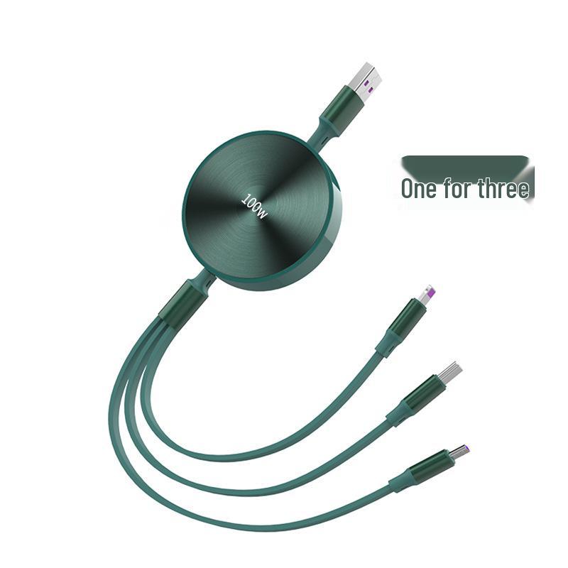 3-in-1 100W Fast Charging Cable, Compatible with Apple and Huawei, 6A Single Pull Design