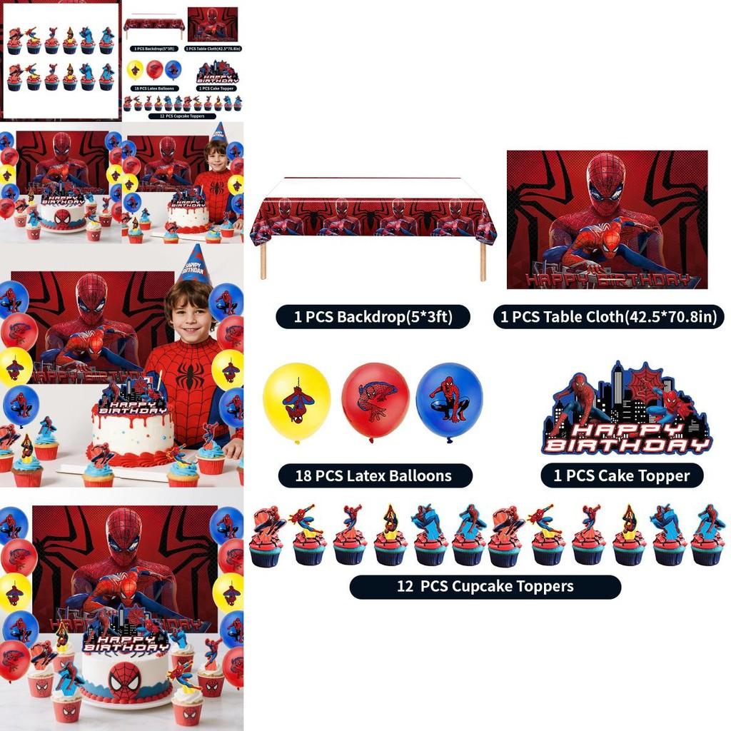 Spider Man Party Tablecloth Backdrop Balloon Cake Decor Set For Superhero Celebration