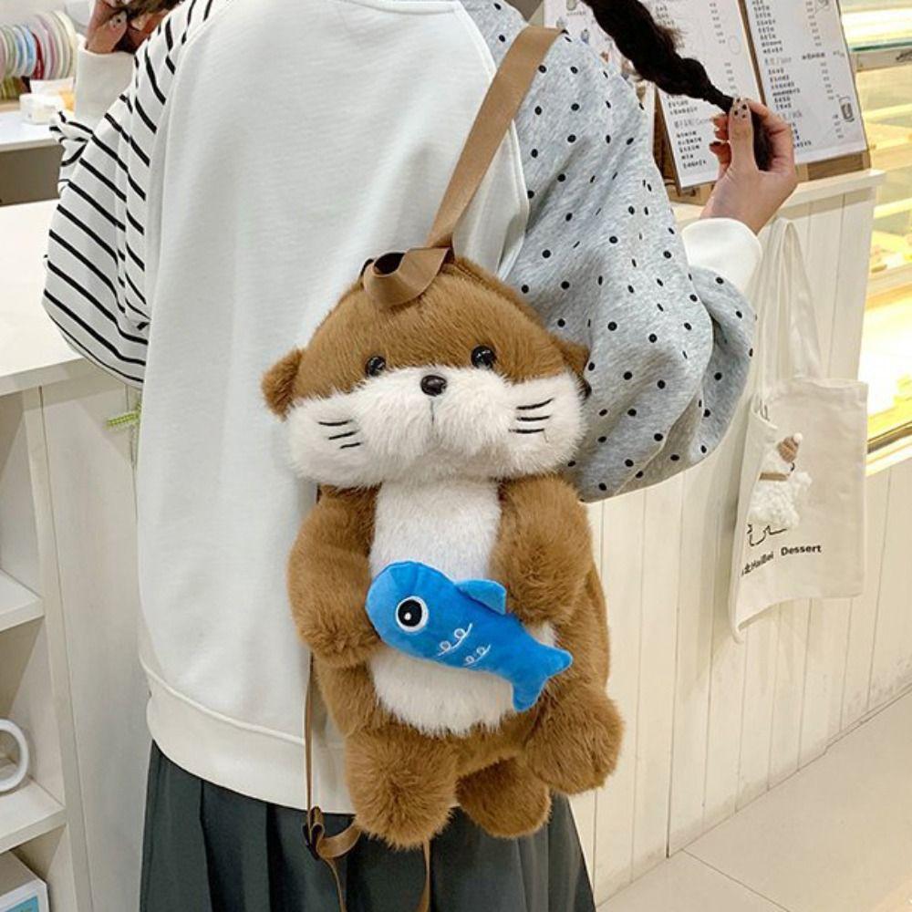Realistic Look Otter Plush Backpack Adorable Student School Bag Birthday Gift