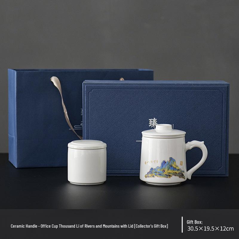 Jade White Porcelain Tea Cup with Water Separator - Large Capacity, Personal Use, High-End Office Mug for Tea Brewing