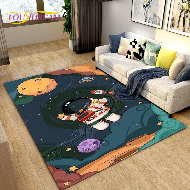 Cartoon Astronaut Space  Area Rug,Carpet Rug for Living Room Children's Room Decoration,Kids Play Crawl Soft Non-slip Floor Mat