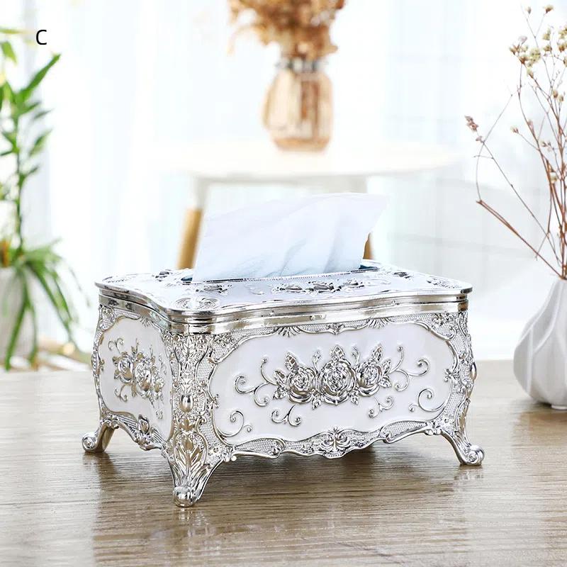 Rose Pattern Golden-Plated Tissue Box American Style Paper Holder Suitable For Multiple Rooms Home Desktop Decor
