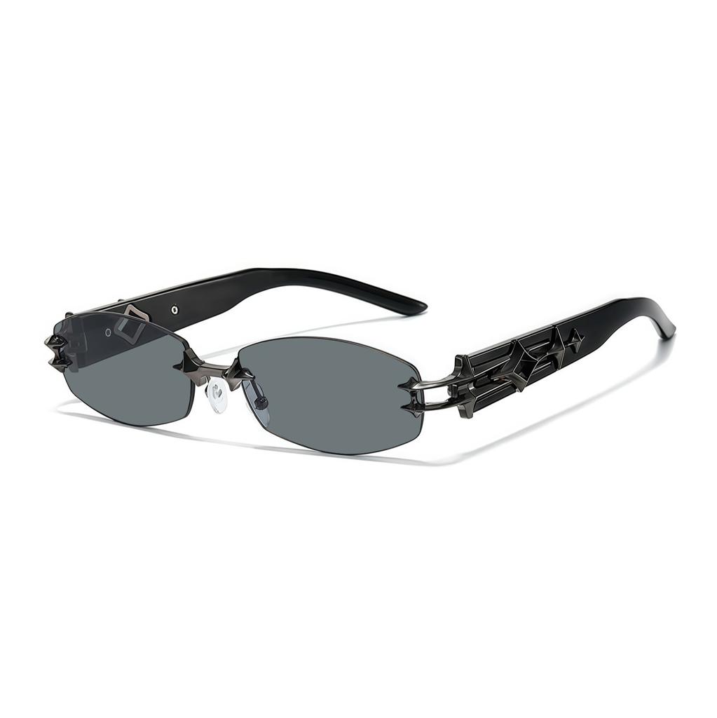 Retro frameless rectangular metal avant-garde fashionable sunglasses pentagram YK technology cool sunglasses