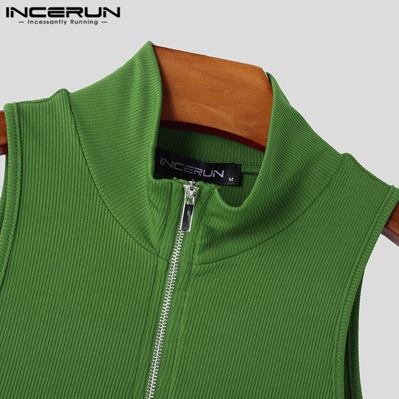 INCERUN Men Zip-up Mockneck Sleeveless Solid Color Summer Casual Tank Tops