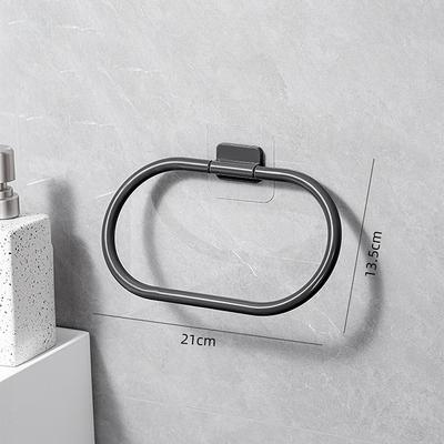 Plastic Towel Holder Self-Adhesive Bathroom Towels Rack Black Washhand Hanger Ring Rail Bar Kitchen Storage Accessories