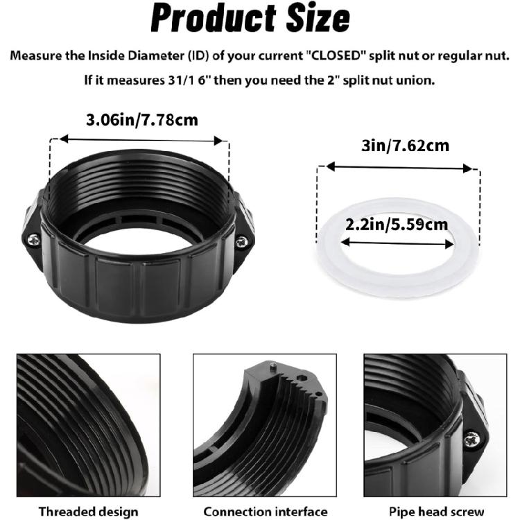 Heaters Pipe Split Nut Replacements For Spa Systems Universals Fitments Includes Fastening Hardware and Watertight Washer