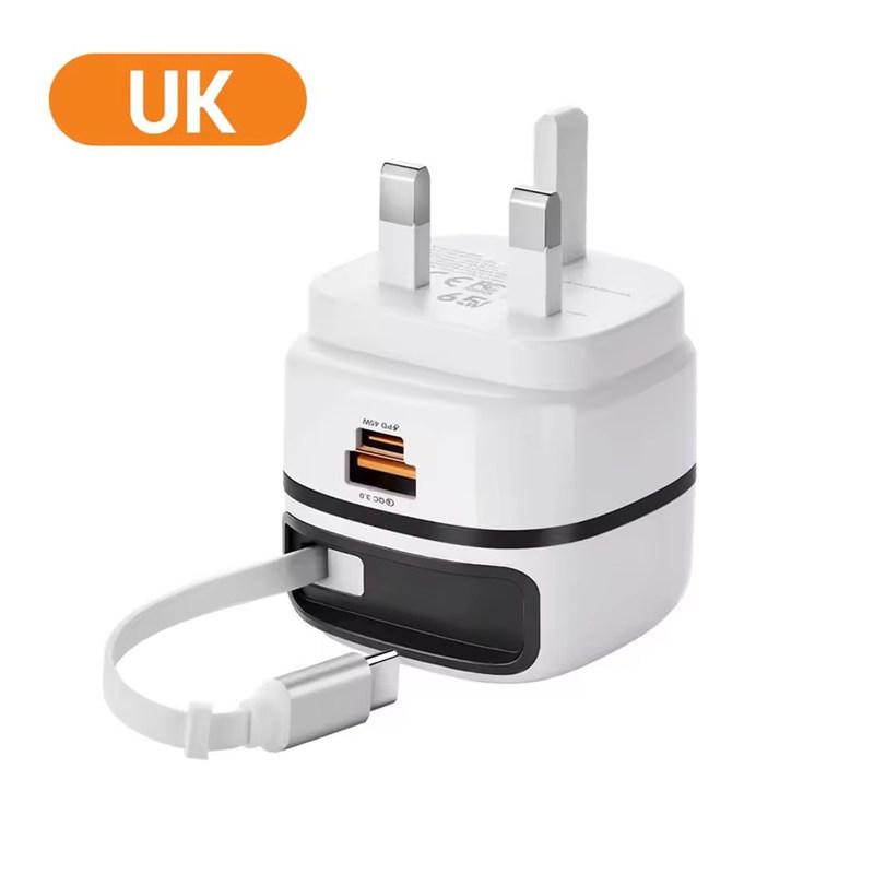 65W USB Type C Phone Charger Universal Travel Adapter Retractable Fast Charging USB C Cable For iPhone 16 Samsung Laptop