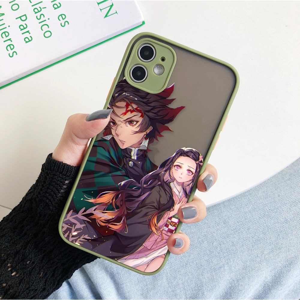 Matte Case For iPhone 11 12 13 14 Pm Pro Max XR X 8 7 Plus Pro XS Mini Skin Feeling Cover Fundas Shell Japan Anime Demon Slayer