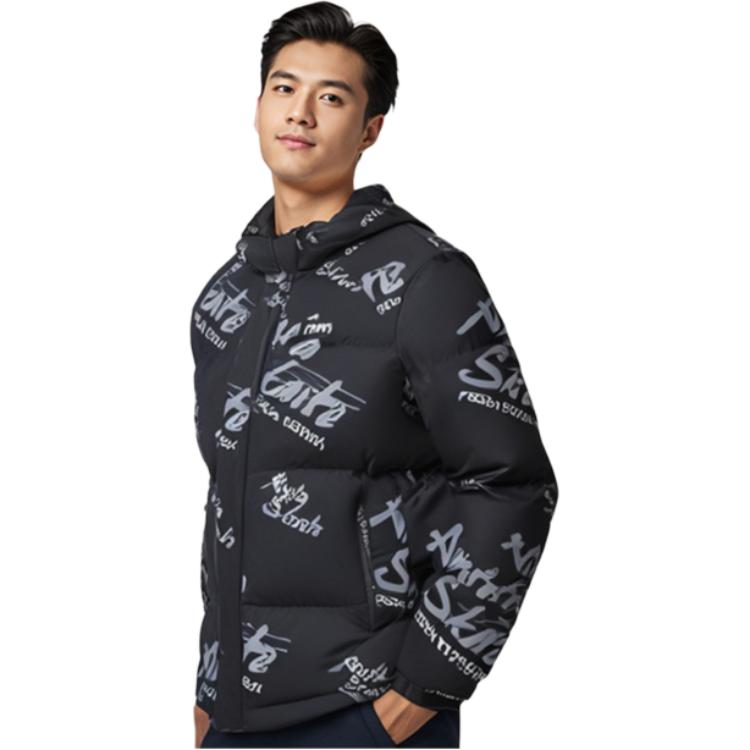 Anta Life Series Sports Casual Simple Solid Color Letter Loose Hooded Down Jacket Unisex Outerwear Black 172448901-3