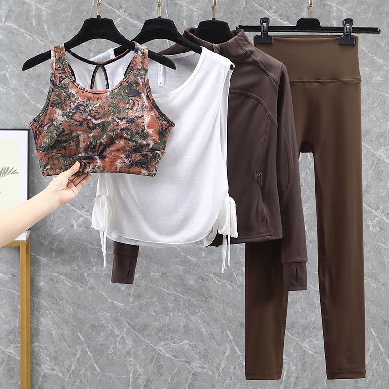 Damski strój do jogi i biegania z wysokim stanem, szybkoschnący - Podnoszący biodra, zestaw fitness na wiosnę/jesień