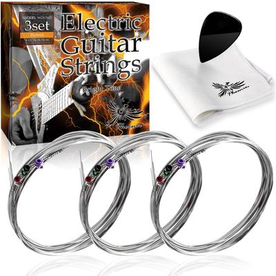 Phoenix Electric Guitar Strings Balanced Sound High Pole Includes Cleaning Cloth Extended Warranty 3-Piece Set, Nickel, Quality, Tension, Durable,