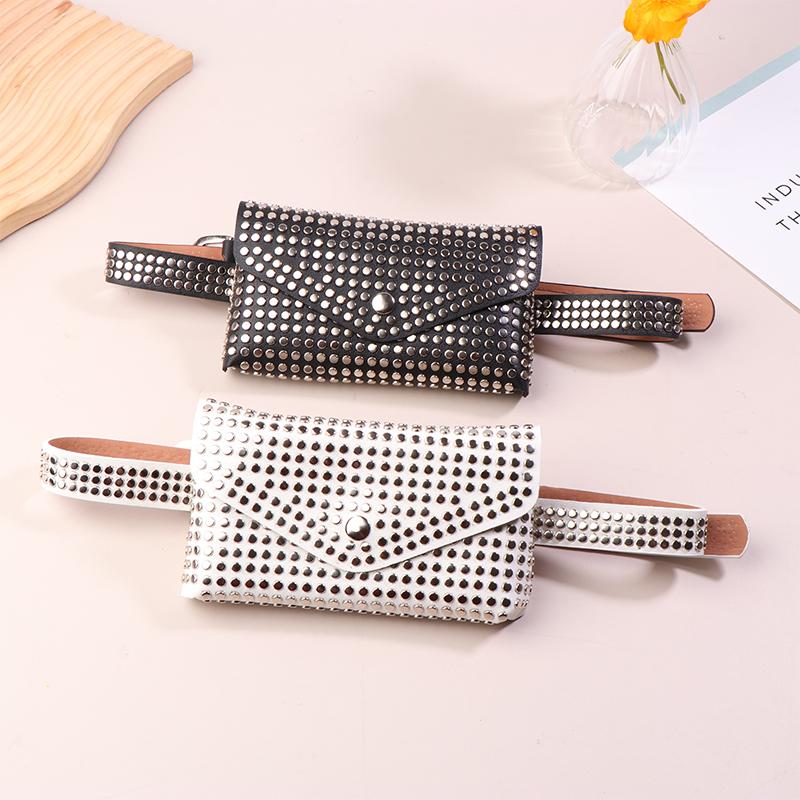  Luxury Rivet Waist Bag Pu Leather Chest Bag Trendy Punk Fanny Small Belt Bag Phone Bags Purse For Women Girls Gifts