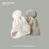 Inner Velvet Acrylic Knitted Hats Women Autumn Winter Thick Warm Balls Hat