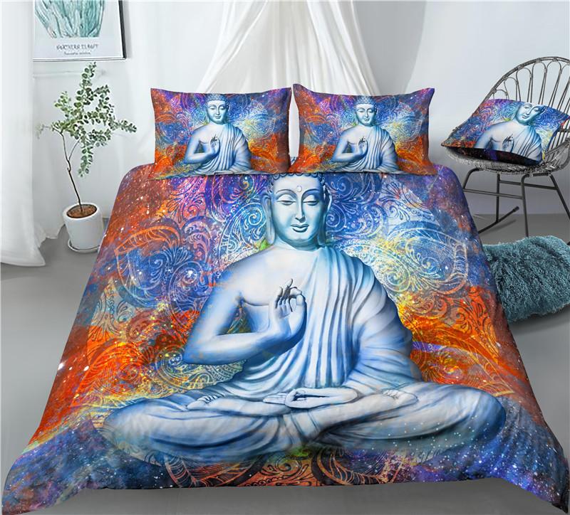 3D Buddha Bedding Set Exotic Quilt Cover Pillow Case 2/3 Pieces EU220 * 240 Extra Large Size Soft Zippered Bedroom Decoration
