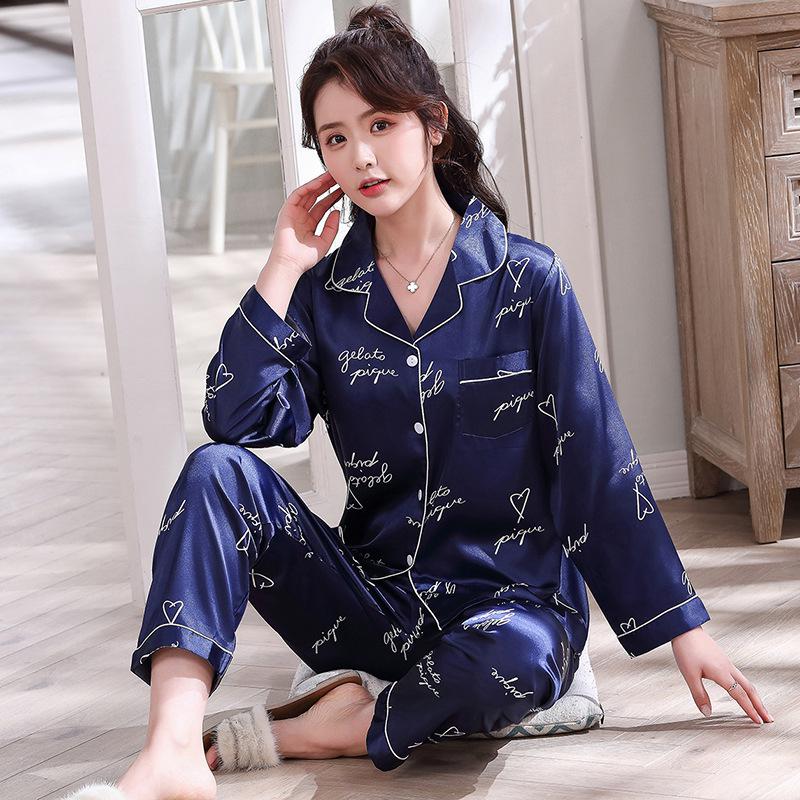 Women's and Men's Long Sleeve Silk-Style Pajama Set - Perfect for Couples