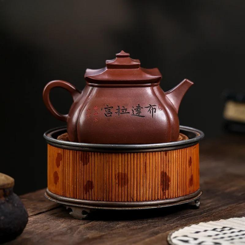 380ml Yixing Purple Clay Teapots Master Handmade Potala Palace Pot Raw Ore Di Cao Qing Mud Tea Soaking Kettle Zisha Tea Set Gift