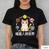 Cute Pixel Cat Cat Saves World Print Cotton T Shirt Unisex Women Kawaii Gamer Streetwear Loose Casual Tee
