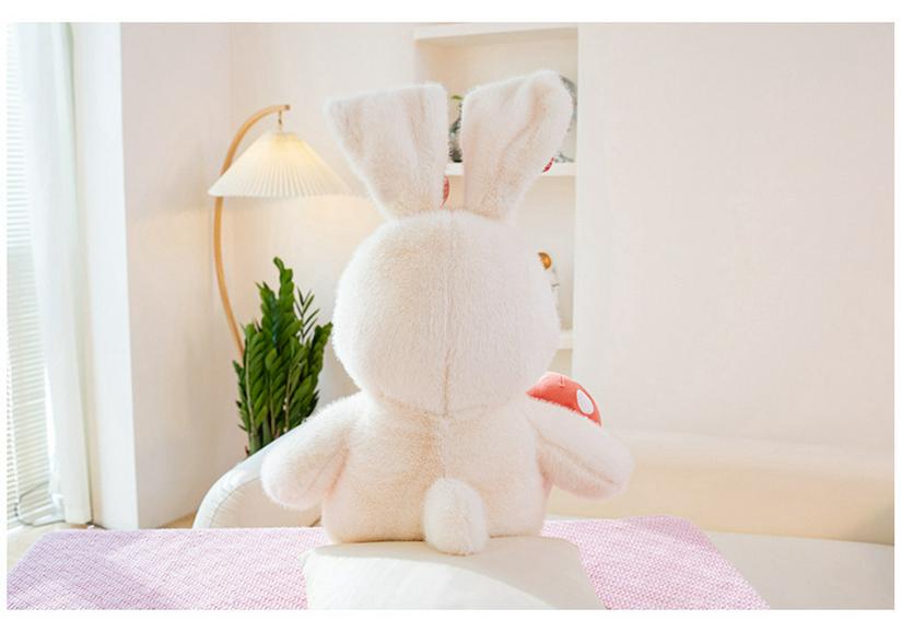 Little White Rabbit Plush Toy – Mushroom Picking Companion for Girls' Birthday Gift