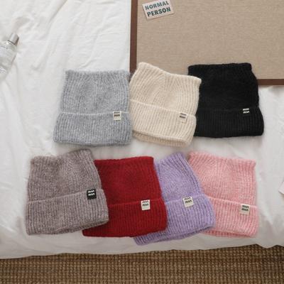 Simple Side Label Cold Hat Dopamine Color Knitted Hat for Women Thickened and Warm Autumn and Winter New Wool Hat