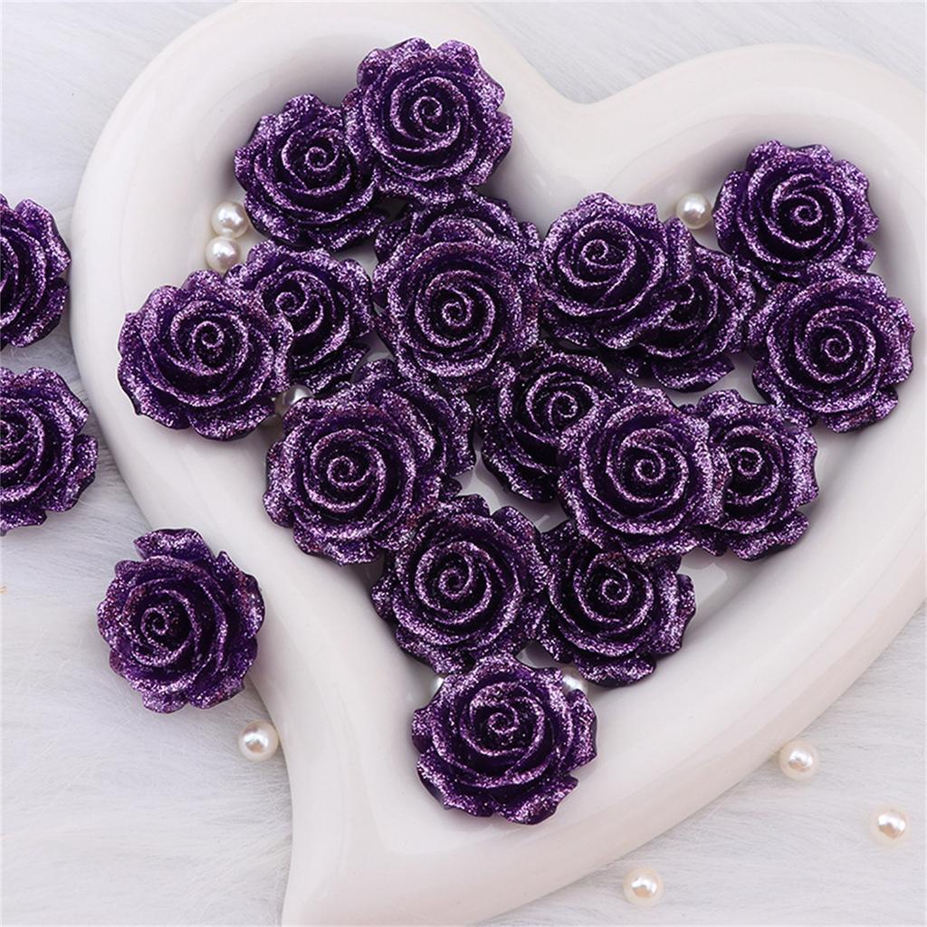 10pcs Resin Glitter Sparkling Rose Flower Flatbacks Cabochons For Card Decorations DIY Jewelry Craft Embellishments