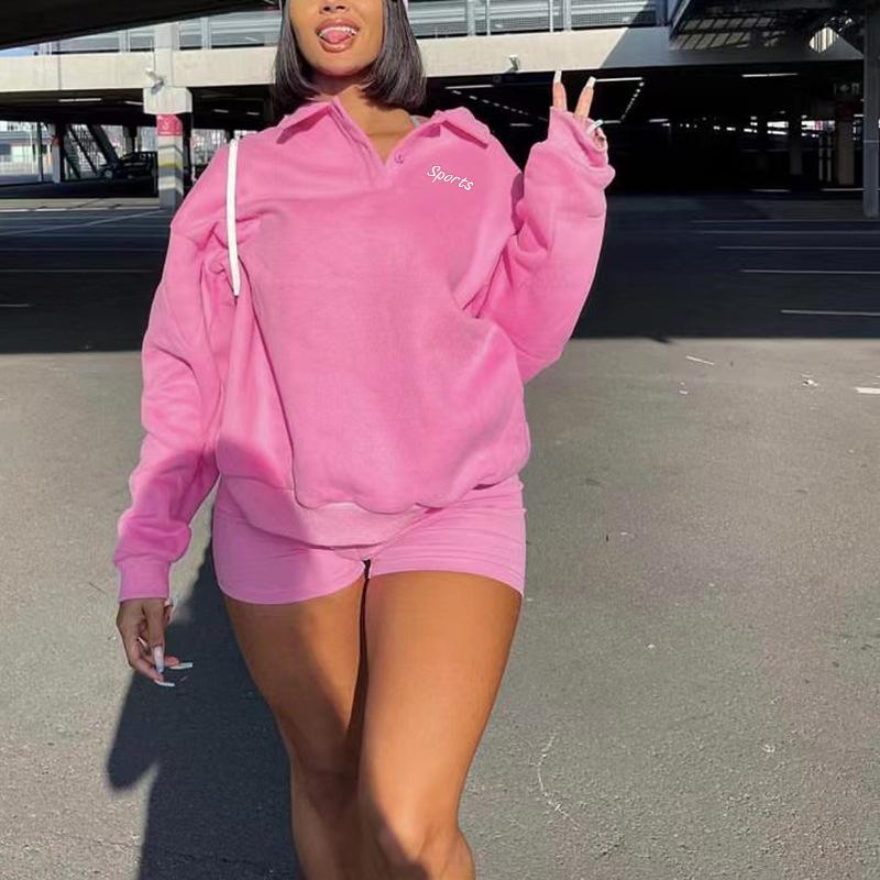 Abito in maglione rosa Barbie stile europeo e americano Abito in maglione in pile pullover a maniche lunghe con ricamo sportivo LOGO