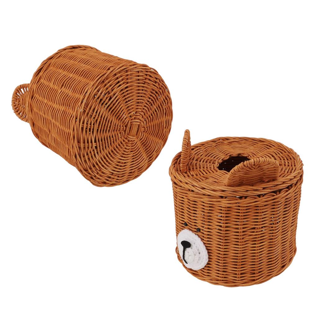 Obal na krabici s kapesníky Ratanový Roztomilý Medvídek Hnědý s víkem Snadný přístup Kulatý Snadná údržba Všestranný